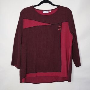 Habitat Colorblocked Oversized Top Size Small 3/4 Sleeves Lagenlook Shirt